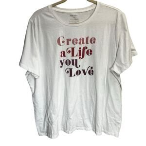 Nine West Women's White Purple Pink Graphic T-Shirt Create a Life You Love Sz 1X